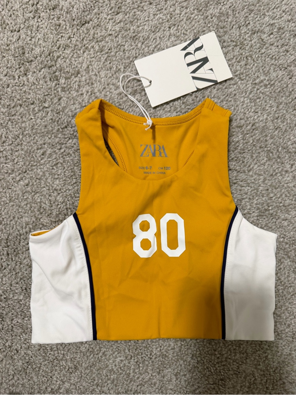 Zara Kids Mustard Yellow Athletic Crop Top 80 Graphic